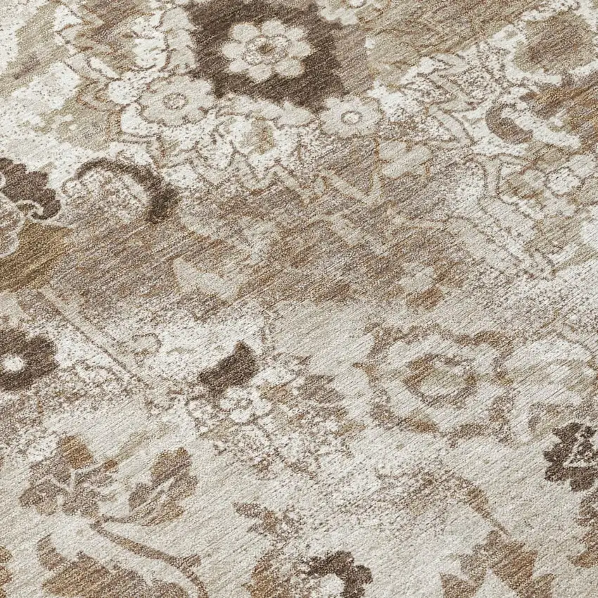 Beige And Brown Floral Washable Indoor Outdoor Area Rug Photo 4