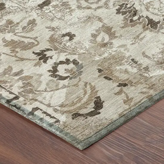 Beige And Brown Floral Washable Indoor Outdoor Area Rug Photo 3