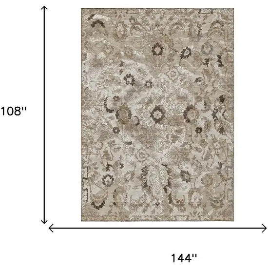 Beige And Brown Floral Washable Indoor Outdoor Area Rug Photo 5