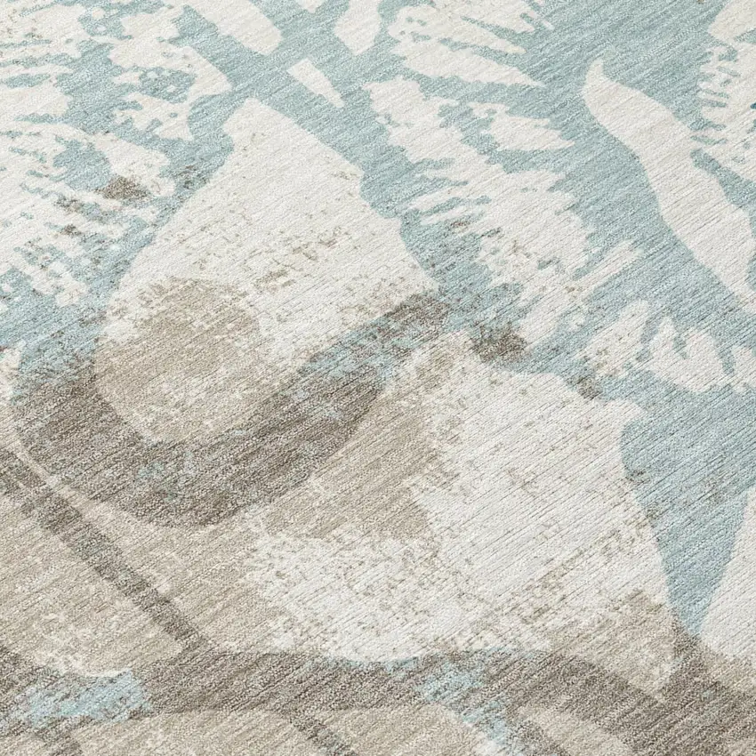 Beige And Brown Floral Washable Indoor Outdoor Area Rug Photo 5
