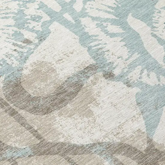 Beige And Brown Floral Washable Indoor Outdoor Area Rug Photo 5