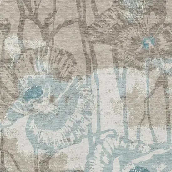 Beige And Brown Floral Washable Indoor Outdoor Area Rug Photo 2