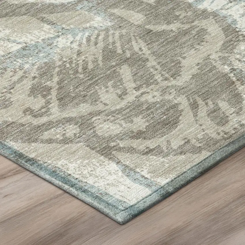 Beige And Brown Floral Washable Indoor Outdoor Area Rug Photo 4
