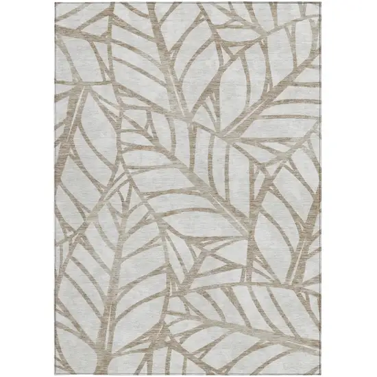 Beige And Brown Floral Washable Indoor Outdoor Area Rug Photo 6