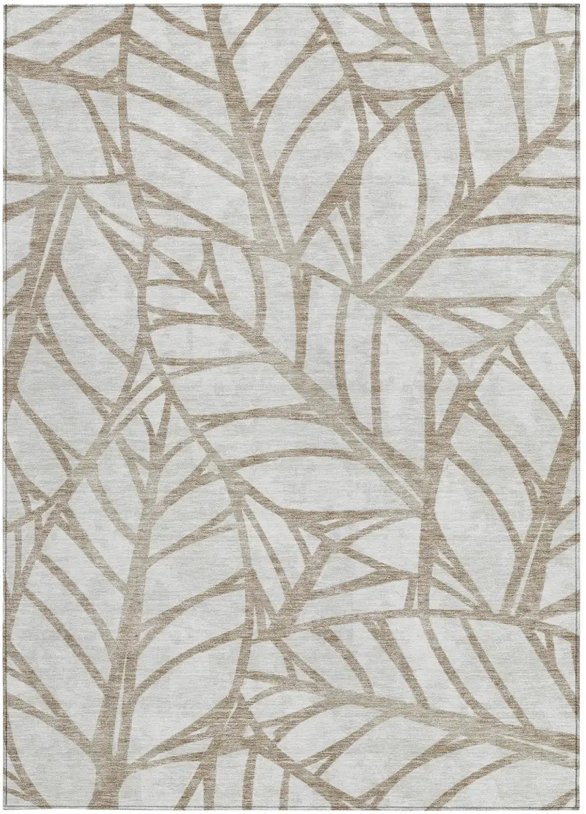 Beige And Brown Floral Washable Indoor Outdoor Area Rug Photo 6