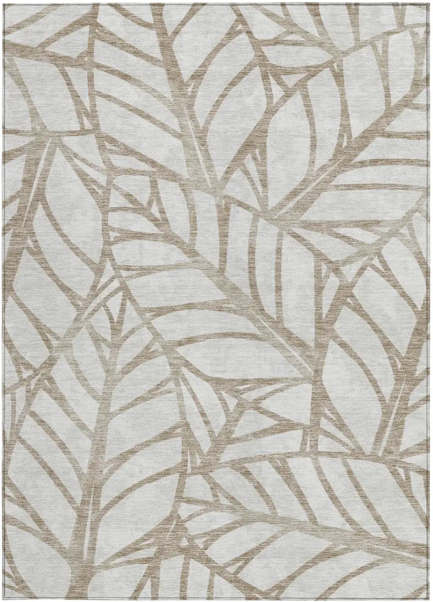Beige And Brown Floral Washable Indoor Outdoor Area Rug Photo 6