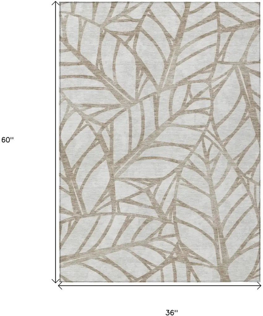Beige And Brown Floral Washable Indoor Outdoor Area Rug Photo 3