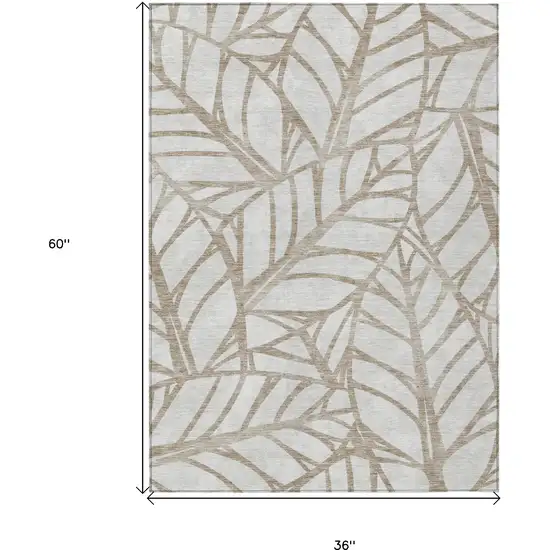 Beige And Brown Floral Washable Indoor Outdoor Area Rug Photo 3