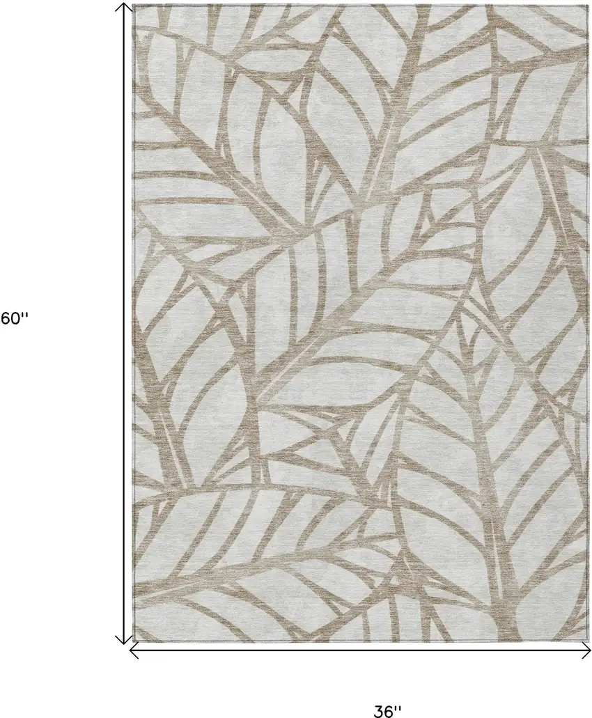 Beige And Brown Floral Washable Indoor Outdoor Area Rug Photo 3