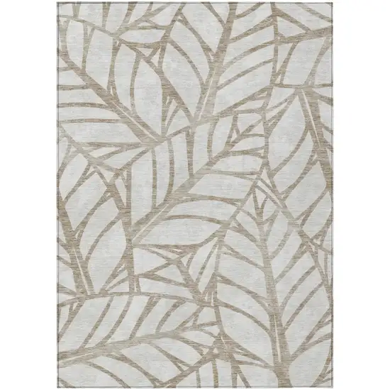 Beige And Brown Floral Washable Indoor Outdoor Area Rug Photo 1