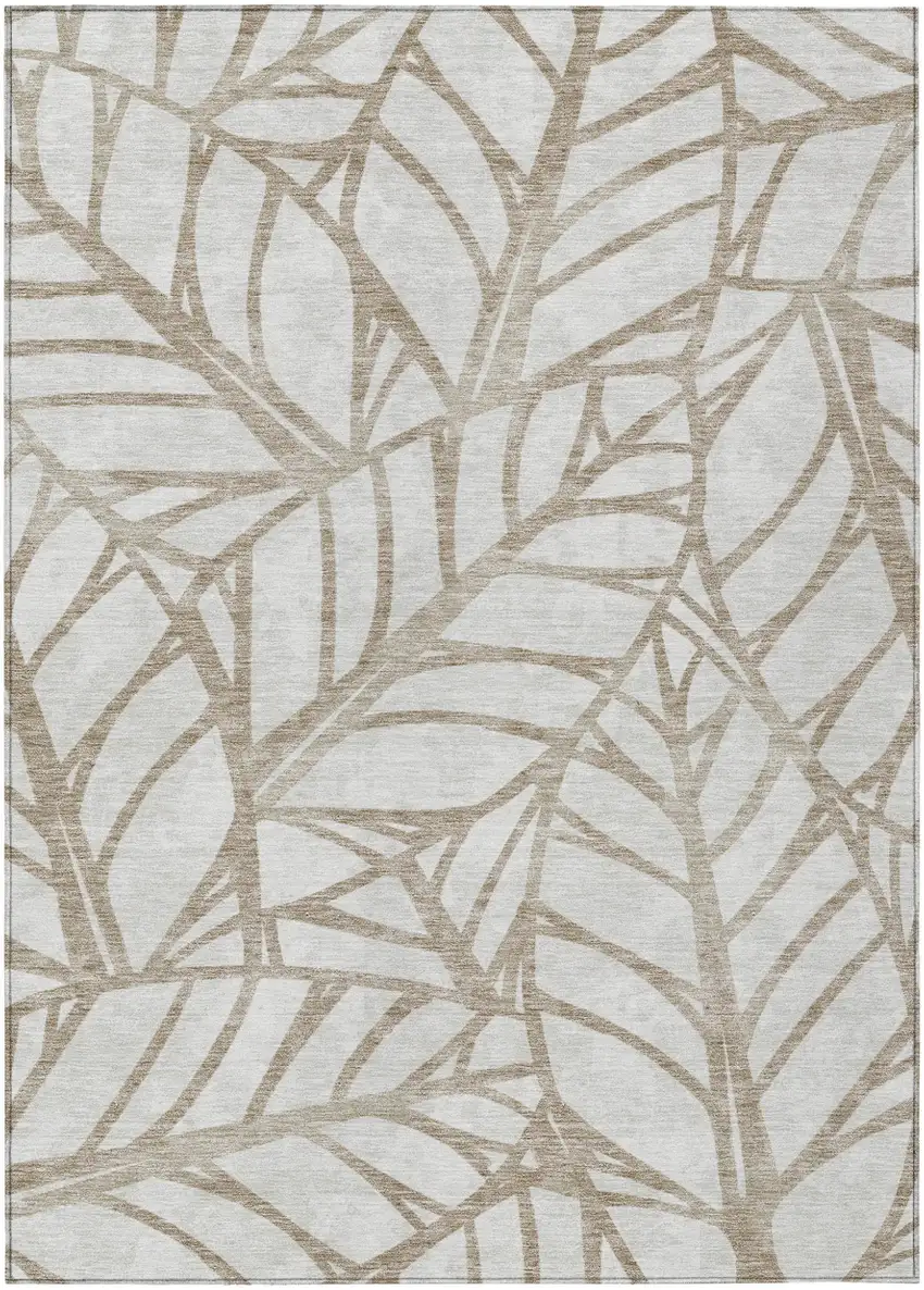 Beige And Brown Floral Washable Indoor Outdoor Area Rug Photo 1