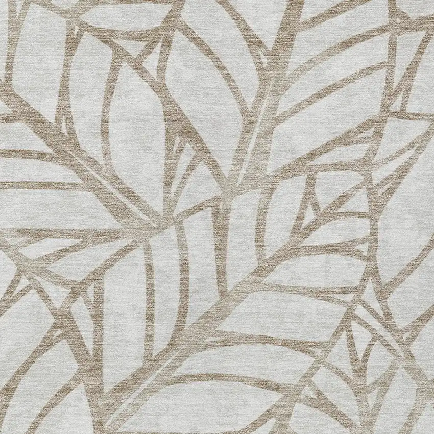 Beige And Brown Floral Washable Indoor Outdoor Area Rug Photo 4