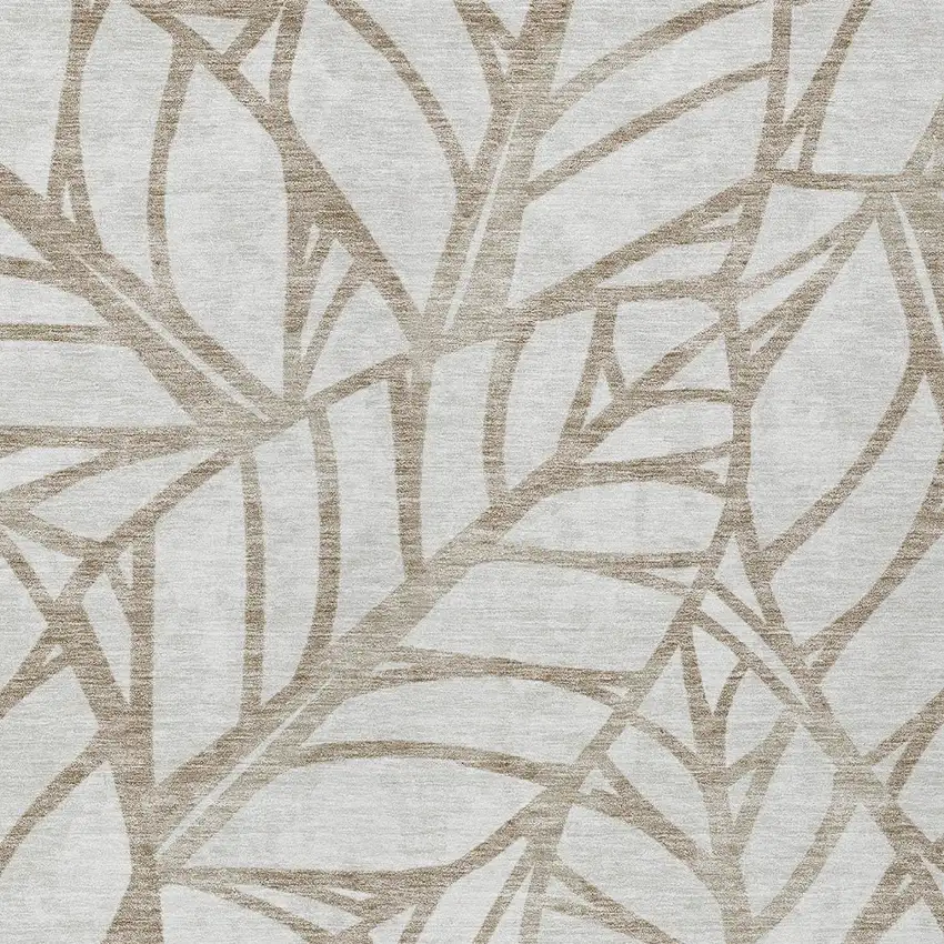 Beige And Brown Floral Washable Indoor Outdoor Area Rug Photo 4