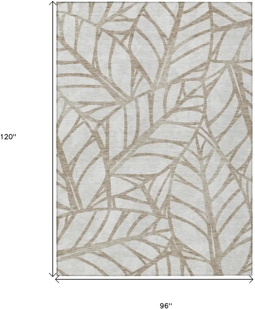Beige And Brown Floral Washable Indoor Outdoor Area Rug Photo 3