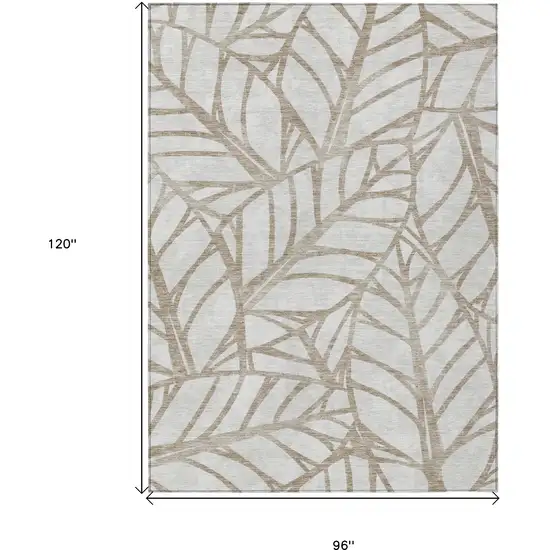 Beige And Brown Floral Washable Indoor Outdoor Area Rug Photo 3