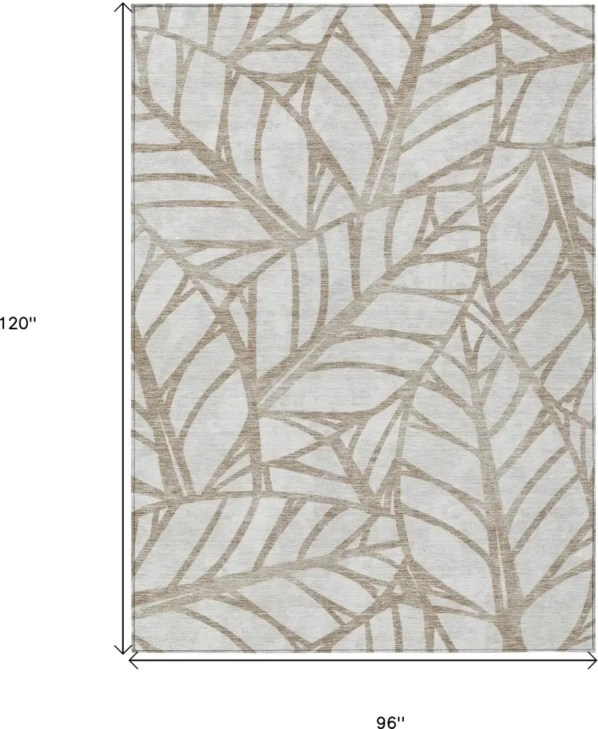 Beige And Brown Floral Washable Indoor Outdoor Area Rug Photo 3