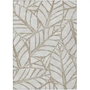 Photo of Beige And Brown Floral Washable Indoor Outdoor Area Rug
