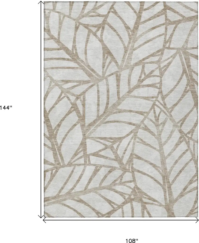 Beige And Brown Floral Washable Indoor Outdoor Area Rug Photo 3