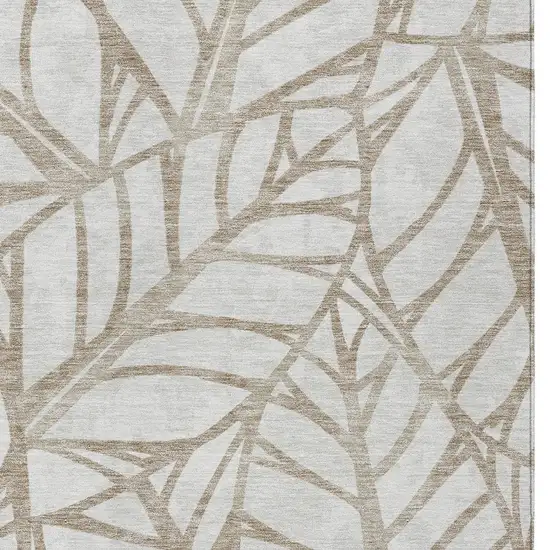 Beige And Brown Floral Washable Indoor Outdoor Area Rug Photo 4