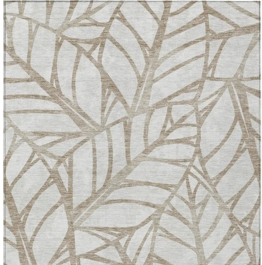 Beige And Brown Floral Washable Indoor Outdoor Area Rug Photo 5