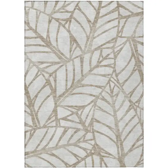 Beige And Brown Floral Washable Indoor Outdoor Area Rug Photo 1