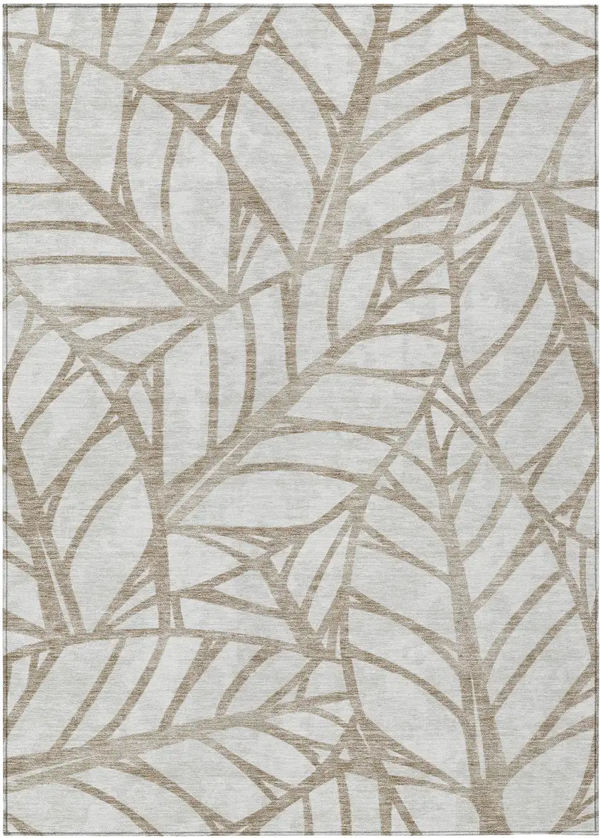 Beige And Brown Floral Washable Indoor Outdoor Area Rug Photo 1
