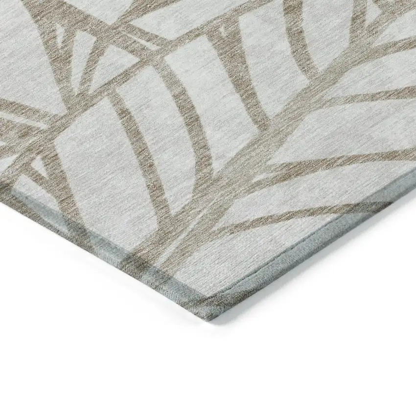 Beige And Brown Floral Washable Indoor Outdoor Area Rug Photo 4