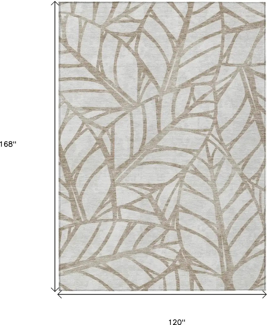 Beige And Brown Floral Washable Indoor Outdoor Area Rug Photo 3