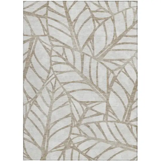 Beige And Brown Floral Washable Indoor Outdoor Area Rug Photo 6