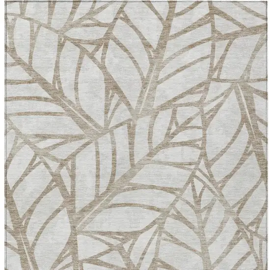 Beige And Brown Floral Washable Indoor Outdoor Area Rug Photo 5