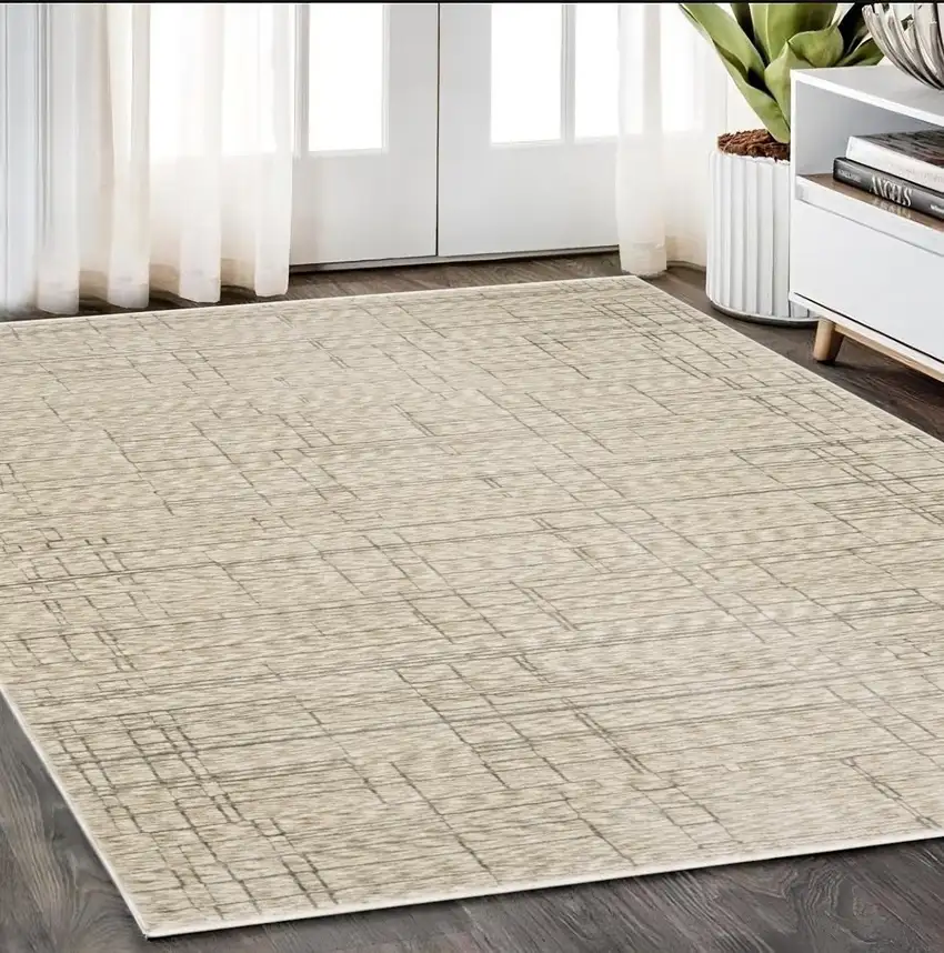 Beige And Brown Geometric Area Rug With Fringe Photo 1