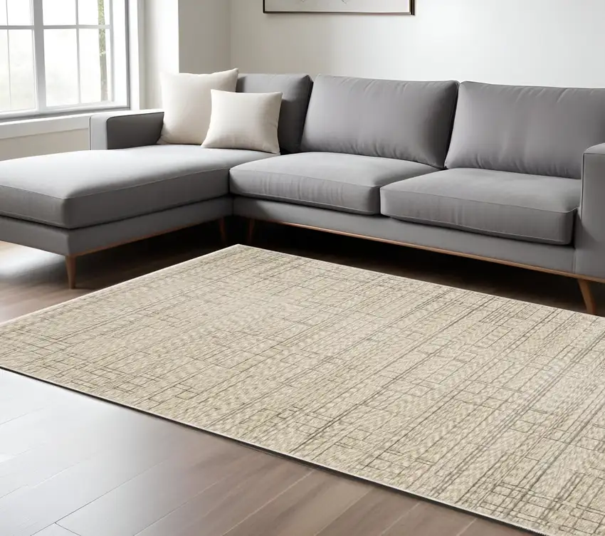 Beige And Brown Geometric Area Rug With Fringe Photo 1