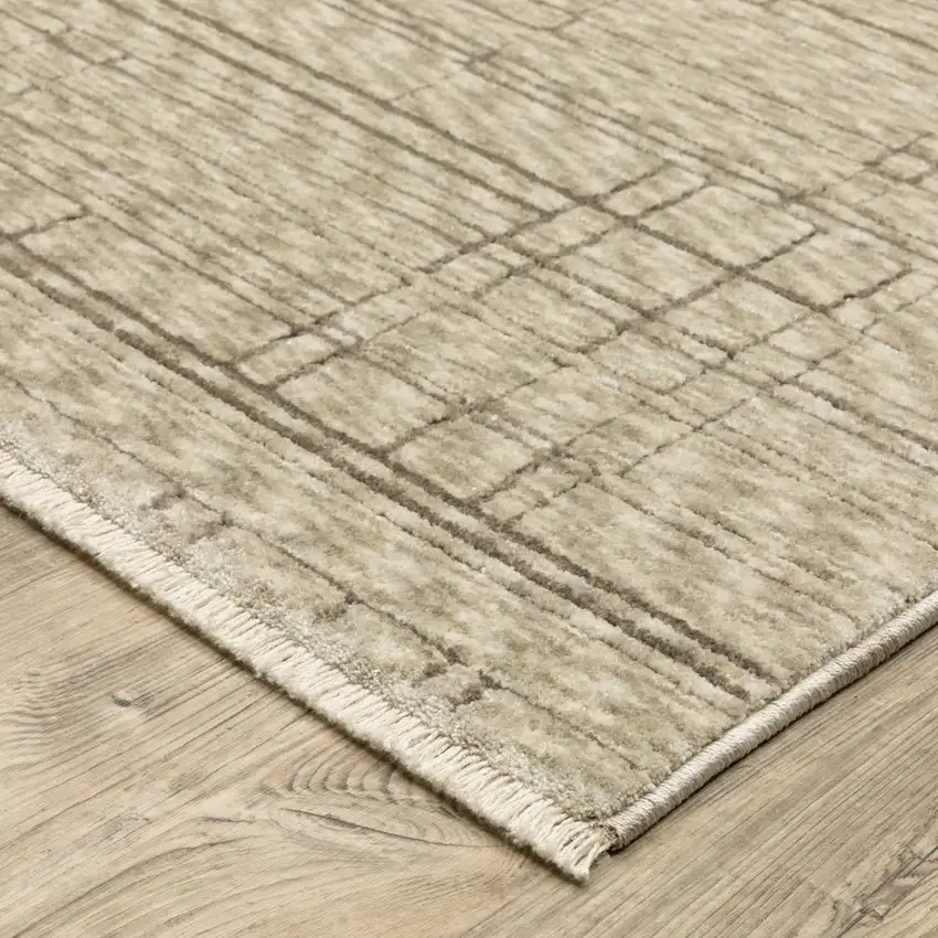 Beige And Brown Geometric Area Rug With Fringe Photo 5