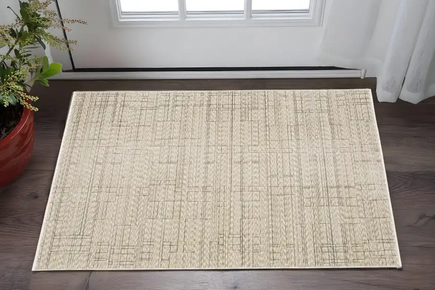 Beige And Brown Geometric Area Rug With Fringe Photo 1