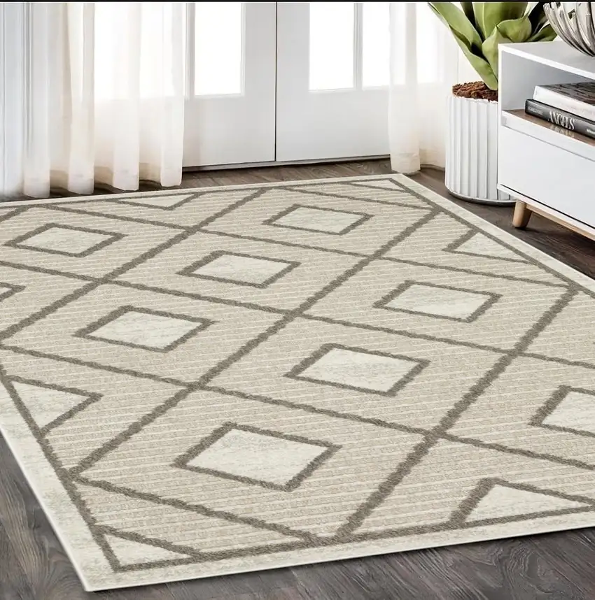 Beige And Brown Geometric Area Rug Photo 1