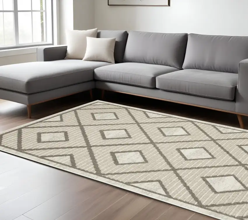 Beige And Brown Geometric Area Rug Photo 1