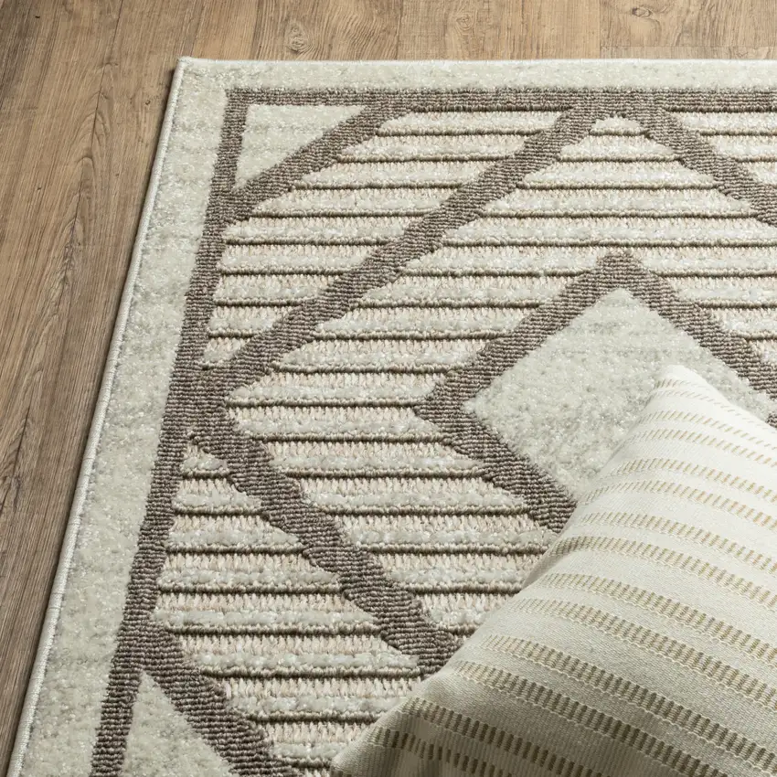 Beige And Brown Geometric Area Rug Photo 9