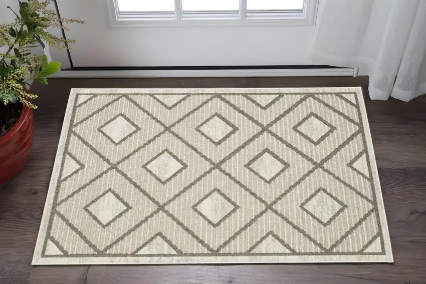 Beige And Brown Geometric Area Rug Photo 1
