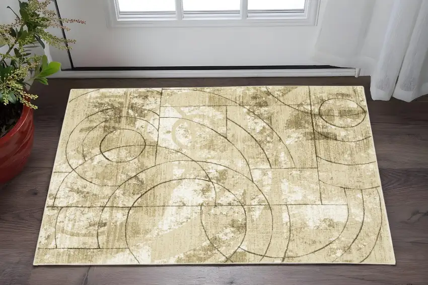 Beige And Brown Geometric Area Rug Photo 1