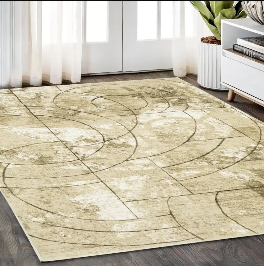 Beige And Brown Geometric Area Rug Photo 1