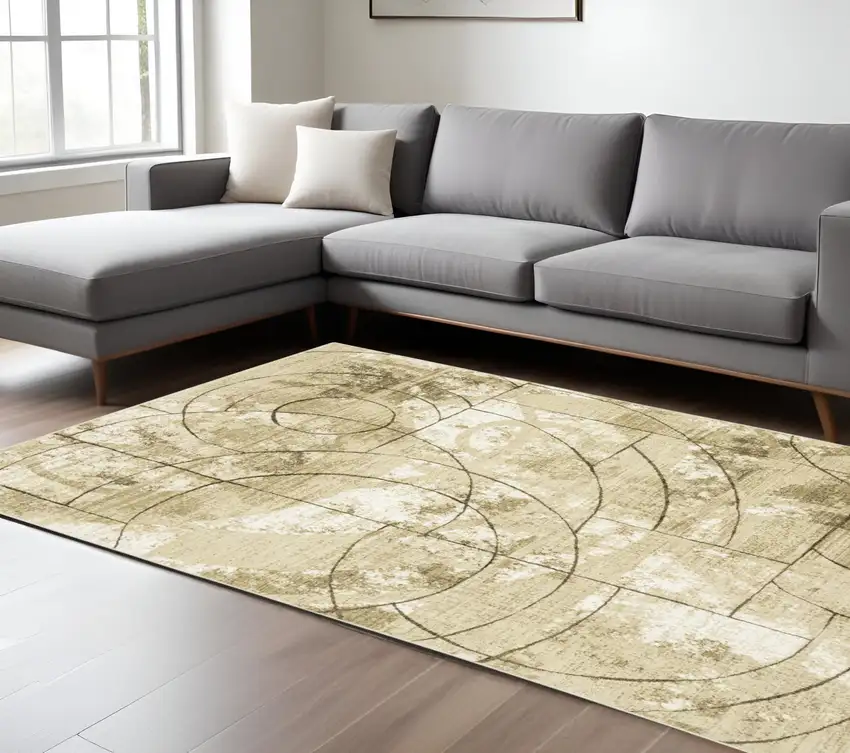 Beige And Brown Geometric Area Rug Photo 1