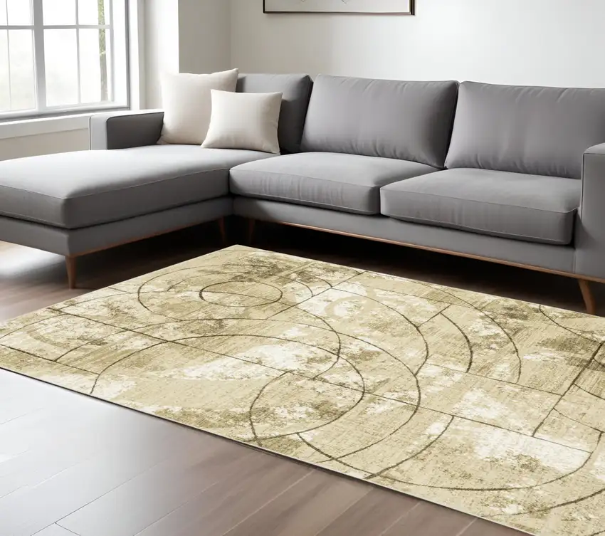 Beige And Brown Geometric Area Rug Photo 1