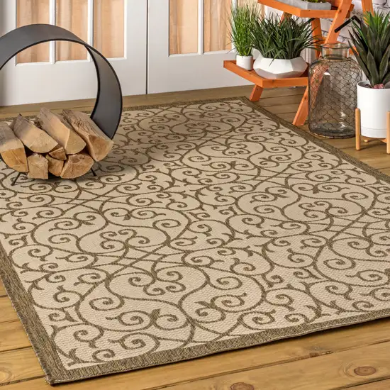 Beige And Brown Geometric Indoor Outdoor Area Rug Photo 5