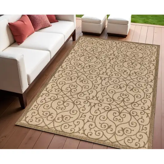 Beige And Brown Geometric Indoor Outdoor Area Rug Photo 1