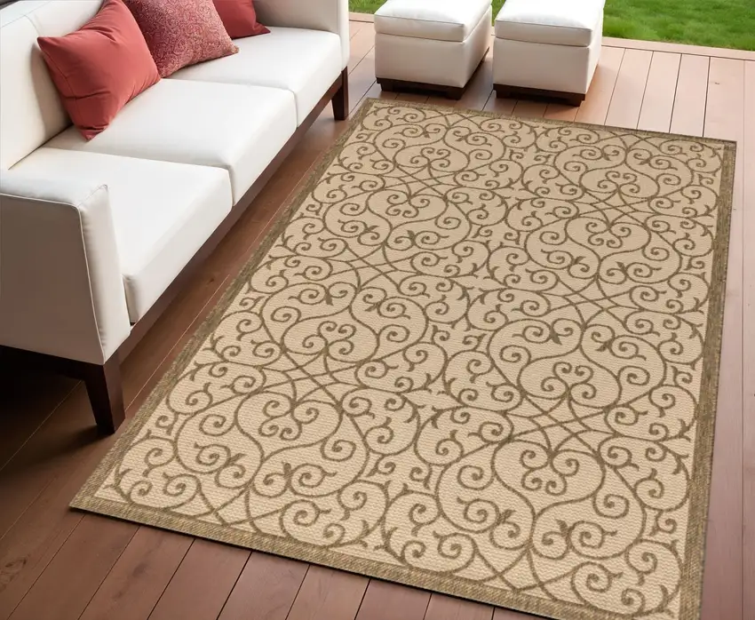 Beige And Brown Geometric Indoor Outdoor Area Rug Photo 1