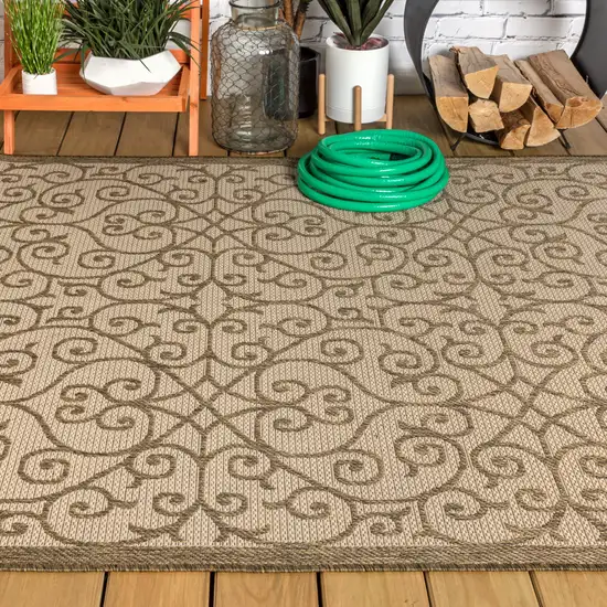 Beige And Brown Geometric Indoor Outdoor Area Rug Photo 7