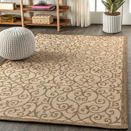Beige And Brown Geometric Indoor Outdoor Area Rug Photo 6