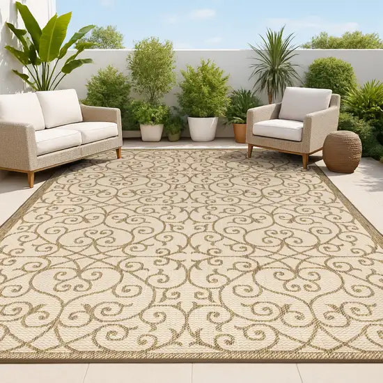 Beige And Brown Geometric Indoor Outdoor Area Rug Photo 4