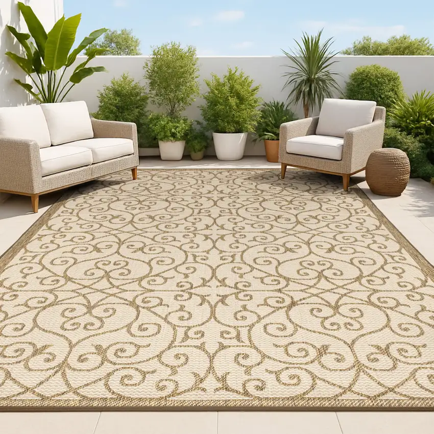 Beige And Brown Geometric Indoor Outdoor Area Rug Photo 4