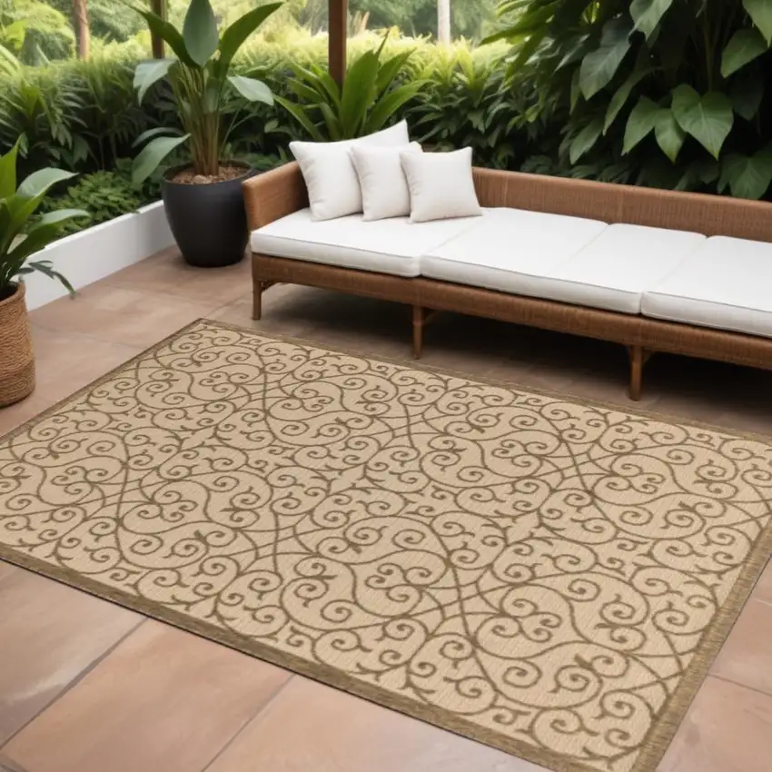 Beige And Brown Geometric Indoor Outdoor Area Rug Photo 1